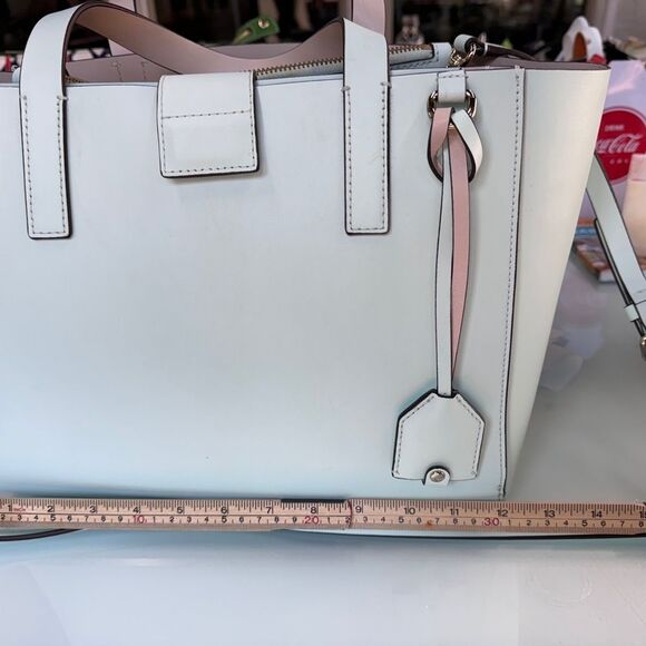 NWOT Kate Spade Tote Bag – Leather Structured Shopper –Light Blue Work Bag Purse - Picture 8 of 16